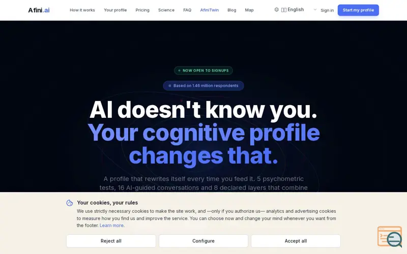Screenshot of Afini.ai, a launch using DNSSmartHost
