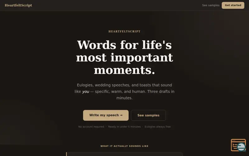 Screenshot of HeartfeltScript