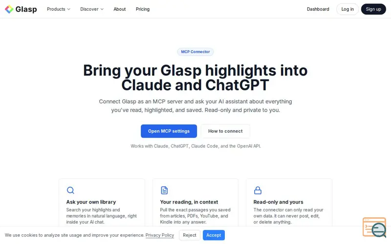 Screenshot of Glasp MCP Connector, a launch using Hypothesis