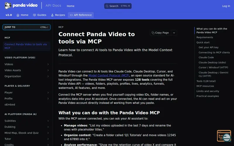 Screenshot of Panda Video MCP, a launch using ReadMe
