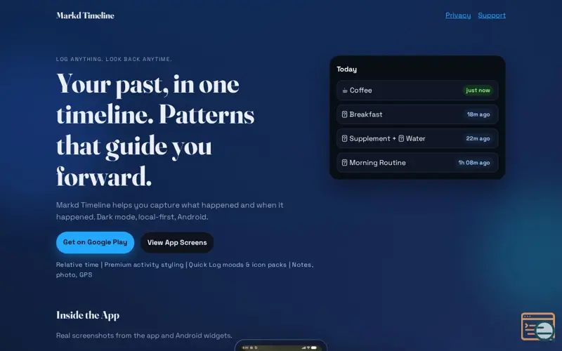 Screenshot of Markd Timeline