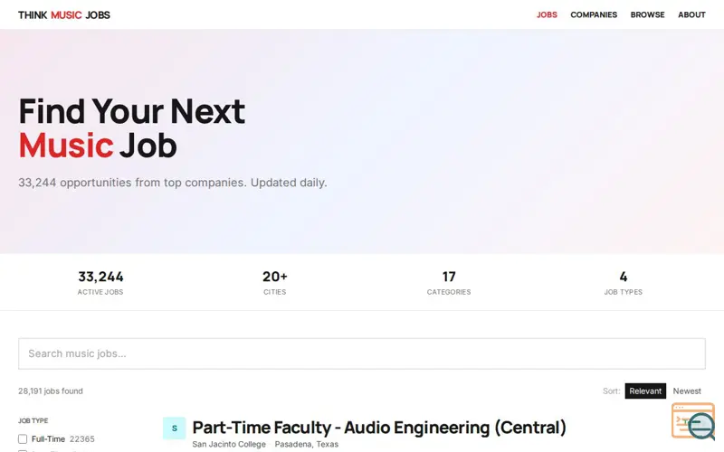 Screenshot of Think Music Jobs