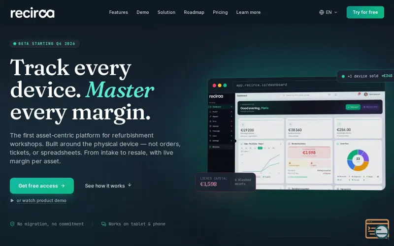 Screenshot of Recirca, a launch using Hostinger Email