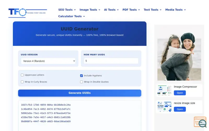 Screenshot of Generate Random UUID v4 Instantly