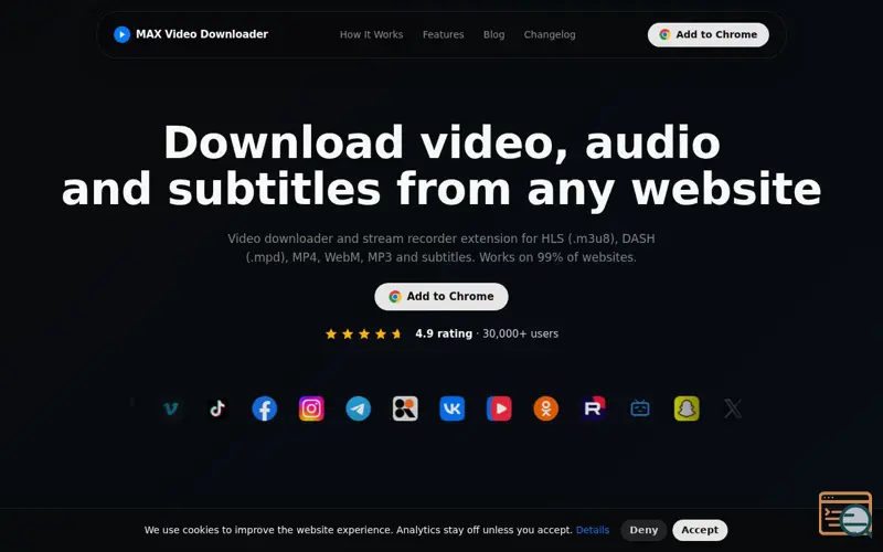 Screenshot of MAX Video Downloader, a launch using Mail.ru Email