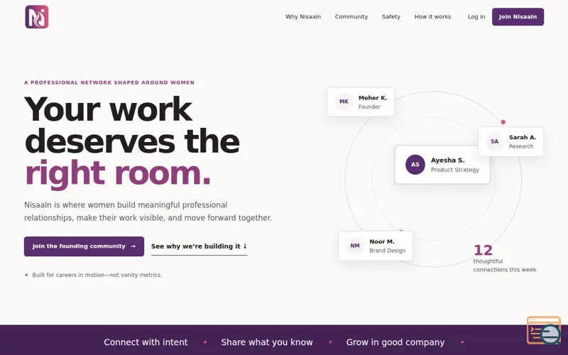 Screenshot of Professional connection, built around women