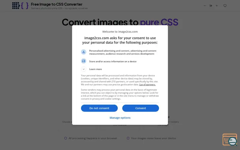 Screenshot of Image to CSS Converter, a launch using Abacus.AI