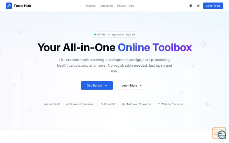 Screenshot of ToolsHub - 46+ free tools, no signup