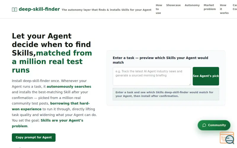 Screenshot of Deep Skill Finder, a launch using ClawHub