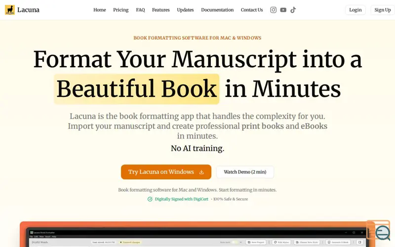 Screenshot of Lacuna Book Formatter