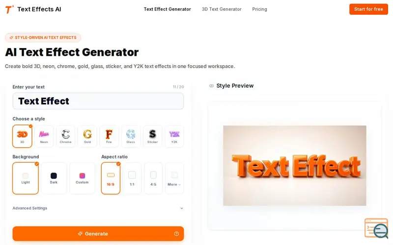 Screenshot of Text Effects AI