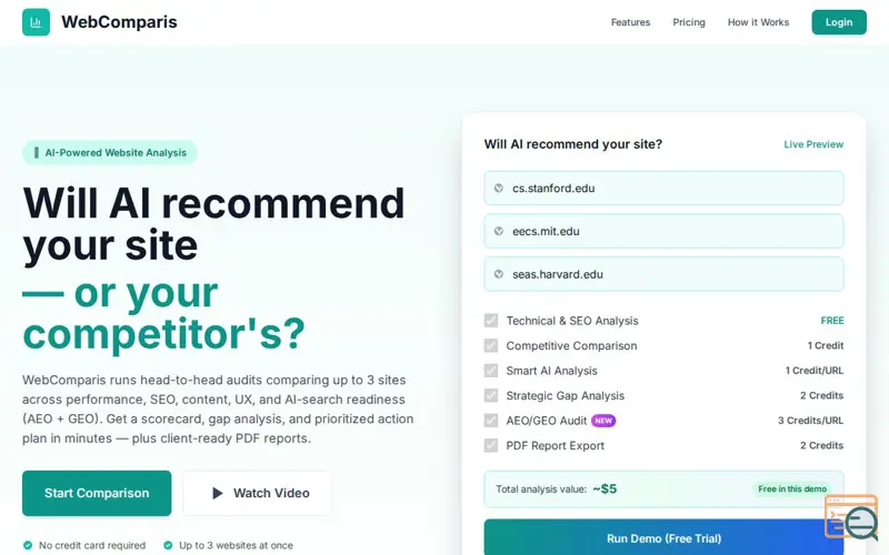Screenshot of WebComparis - GEO/AEO