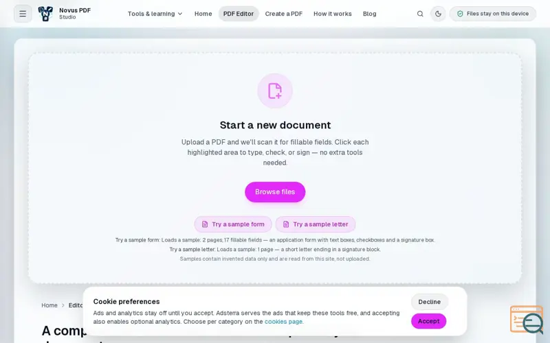 Screenshot of Novus PDF Studio, a launch using Yandex Domain Verification