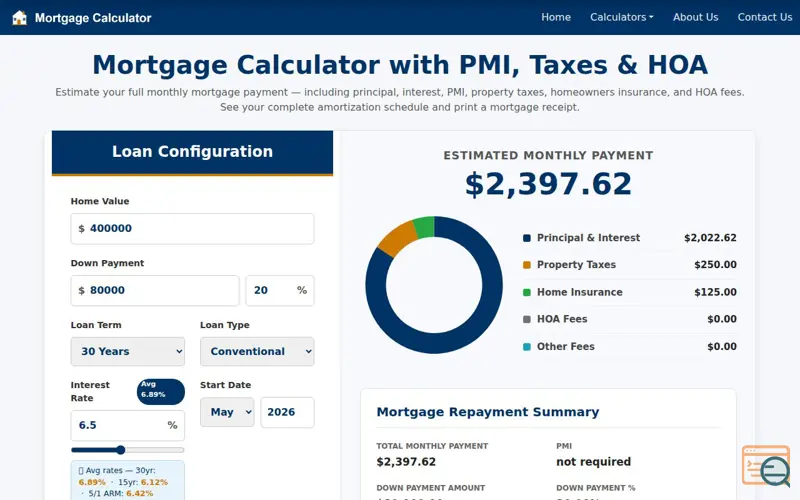 Screenshot of Mortgage Calculator US