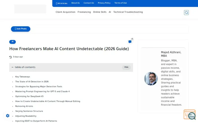 Screenshot of AI Content Undetectable Guide 2026, a launch using Blogarama