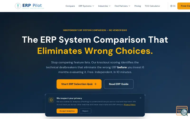 Screenshot of ERP Pilot, a launch using ALL-INKL.COM DNS