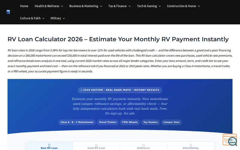 Screenshot of RV Loan Calculator