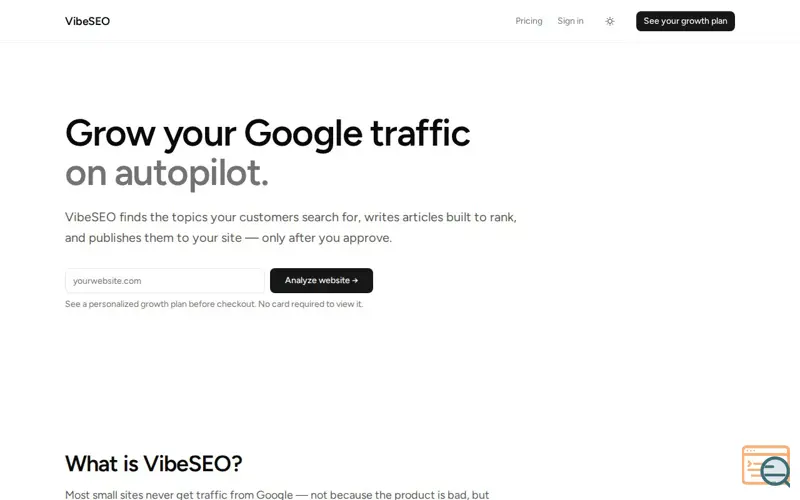 Screenshot of VibeSEO, a launch using Anthropic