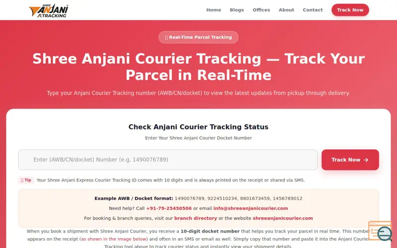 Screenshot of Anjani Courier Tracking
