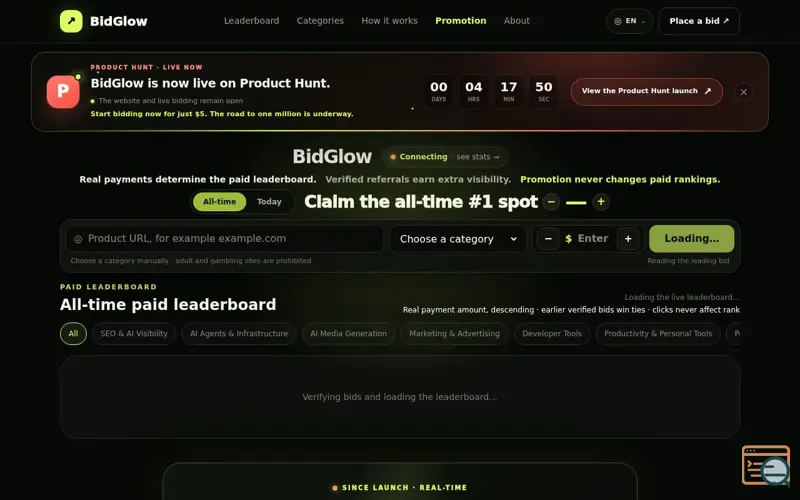 Screenshot of BidGlow