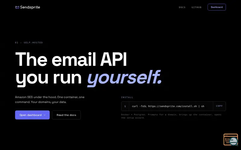 Screenshot of Sendsprite — self-hosted email API