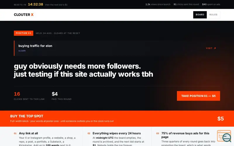 Screenshot of ClouterX