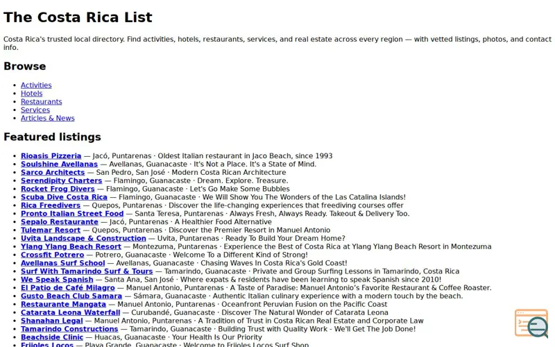 Screenshot of The Costa Rica List