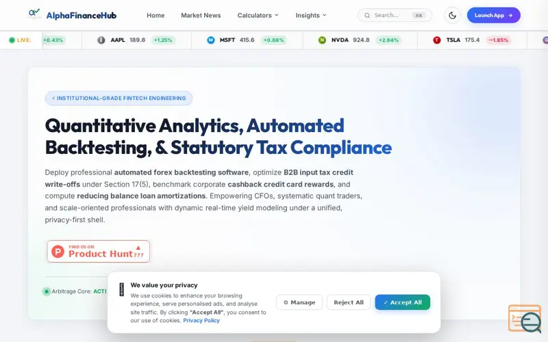 Screenshot of AlphaFinance Hub