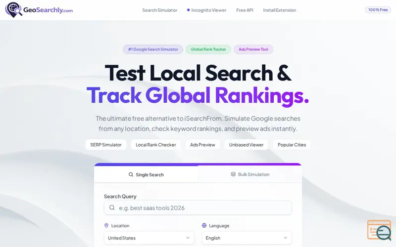 Screenshot of GeoSearchly
