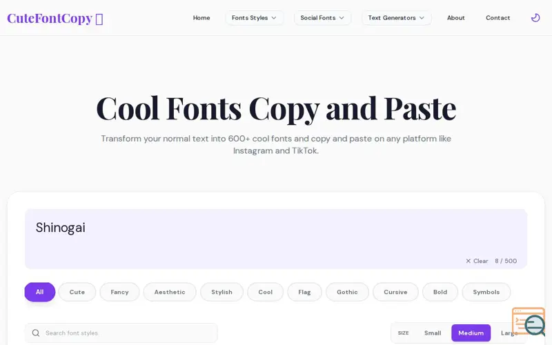 Screenshot of Cool Fonts Copy and Paste
