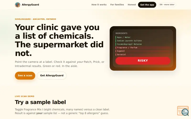 Screenshot of AllergyGuard