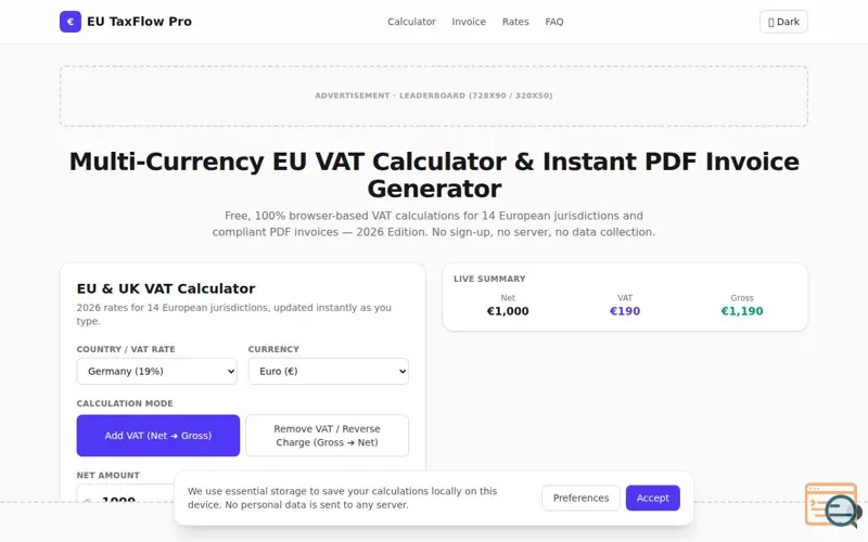 Screenshot of EU TaxFlow Pro