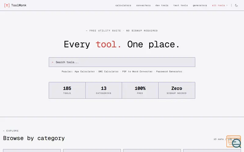 Screenshot of ToolMonk