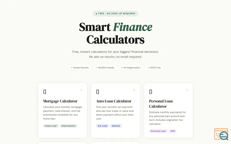 Screenshot of Built 5 free finance calculators
