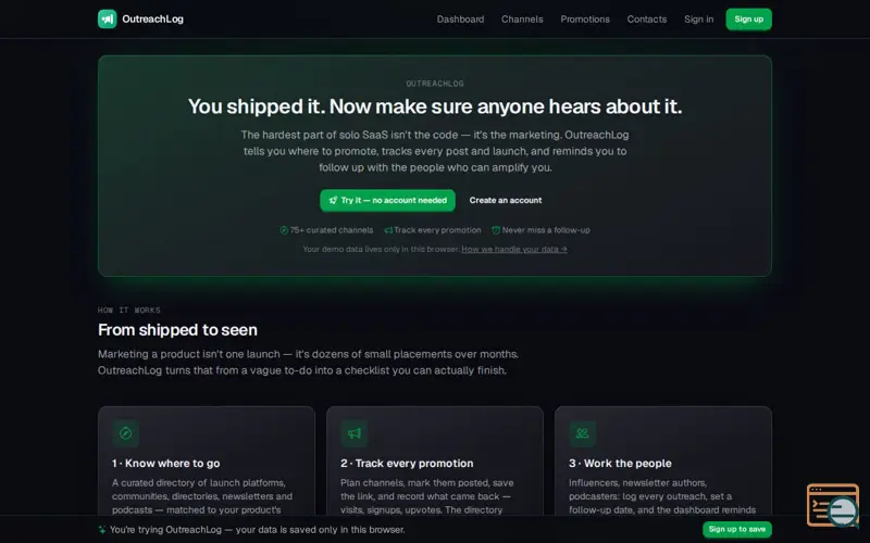 Screenshot of OutreachLog