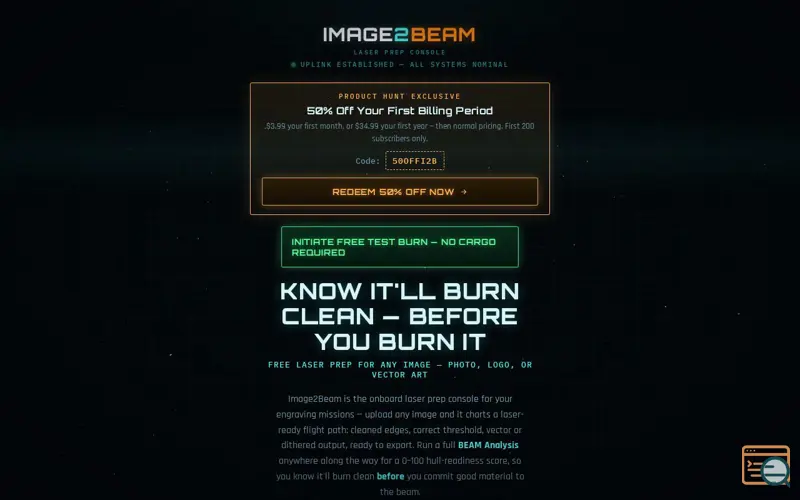 Screenshot of Image2Beam