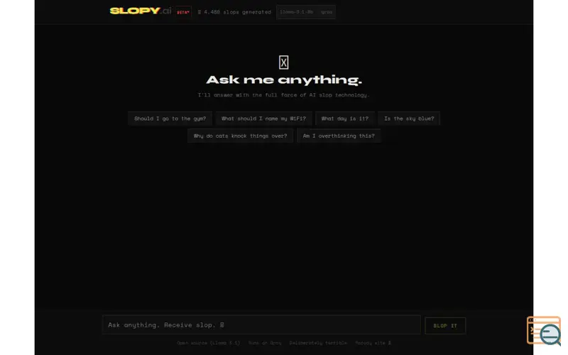 Screenshot of Slopy.ai — 100% SLOP™