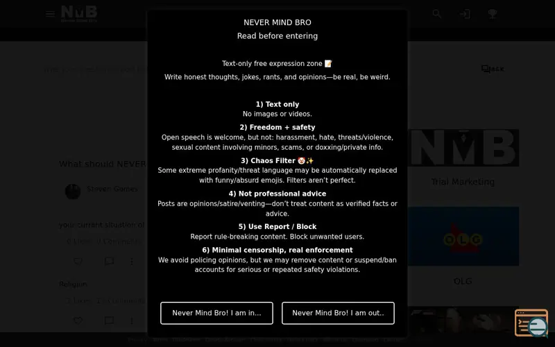 Screenshot of NEVER MIND BRO