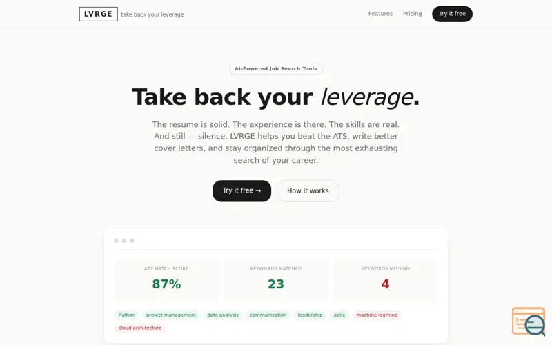 Screenshot of LVRGE — Take back your leverage