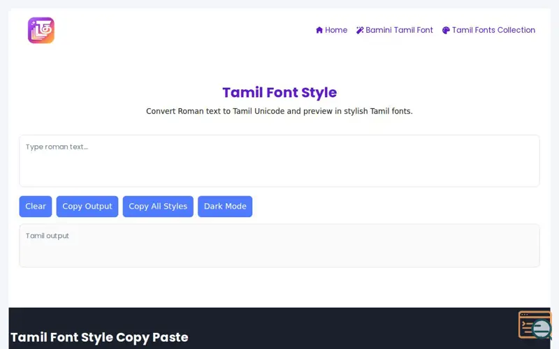 Screenshot of Stylish Tamil Fonts