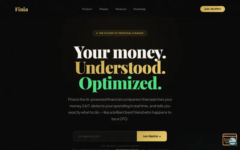Screenshot of Finia — The Future of Finance