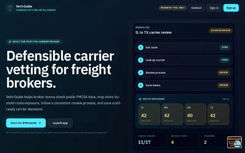 Screenshot of VettrGuide