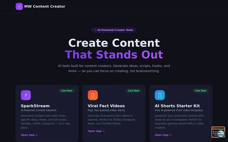 Screenshot of MW Content Creator — AI Tools for Creators