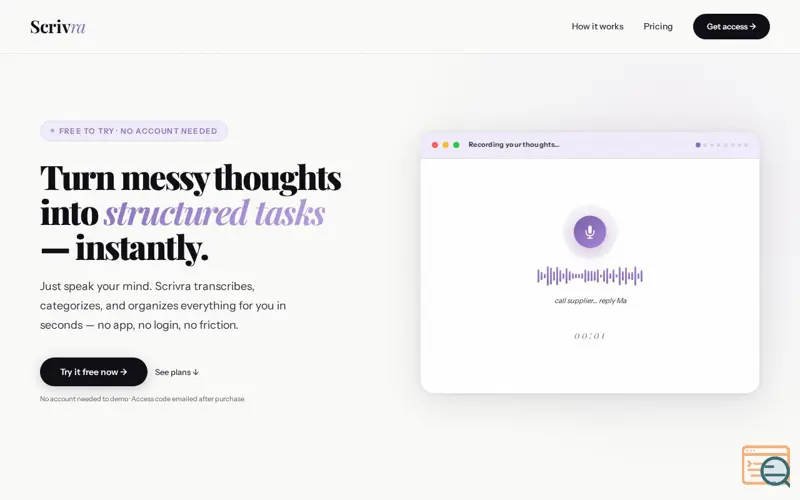 Screenshot of Scrivra – Voice to tasks instantly