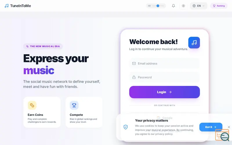 Screenshot of TuneInToMe