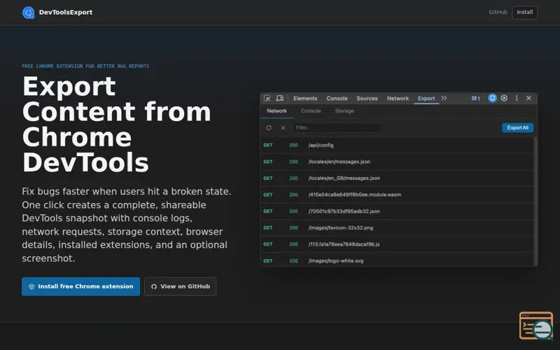 Screenshot of Devtoolsexport