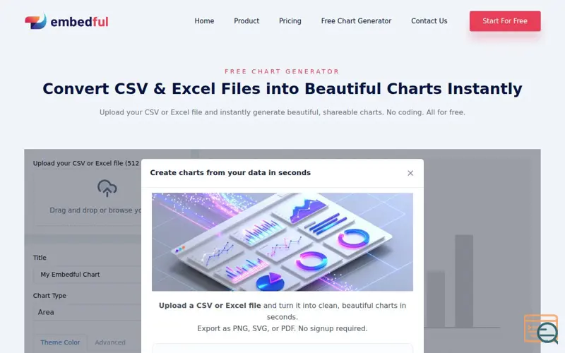 Screenshot of Free chart generator by Embedful