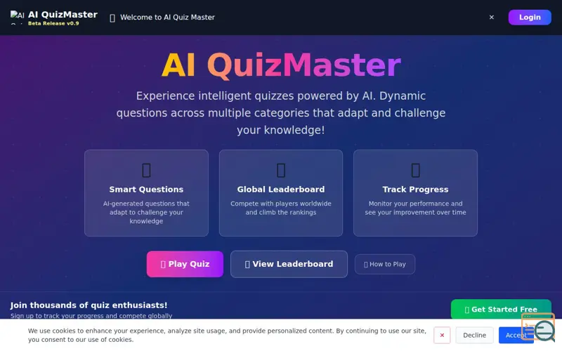 Screenshot of AIQuizMaster – AI‑Generated Quizzes