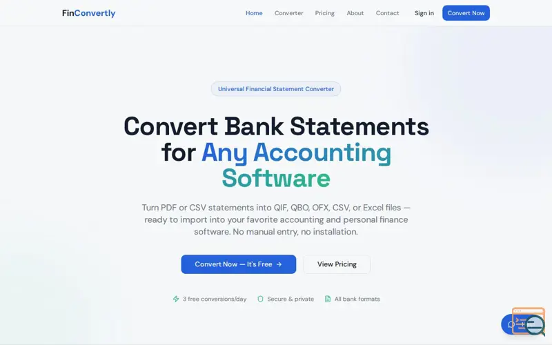 Screenshot of FinConvertly