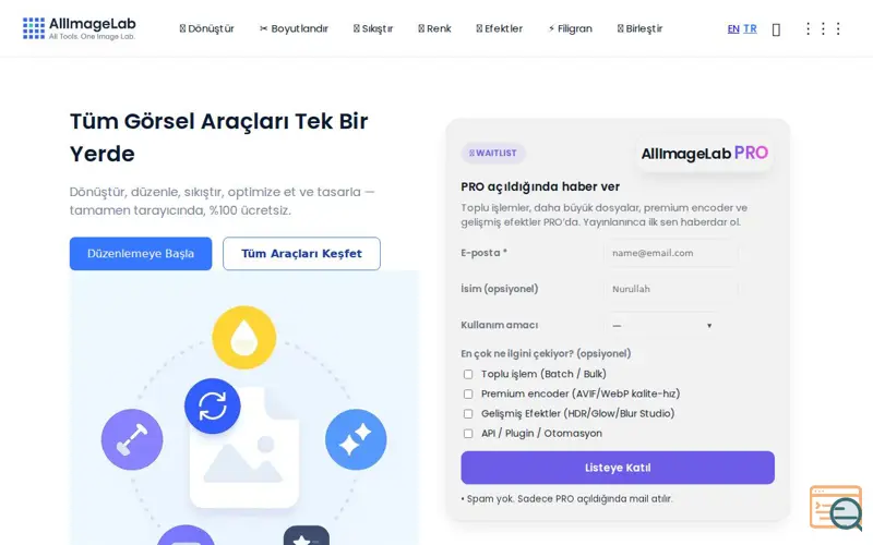 Screenshot of AllImageLab, a launch using MailChannels